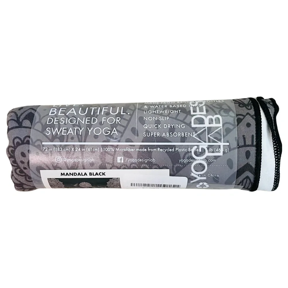 Yoga Design Lab Hot Yoga Towel (Yoga Mat Towel)  in Black with Mandala Print - Picture 2 of 8